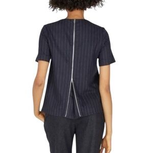 Everlane Premium Wool Pinstripe Zip-back Shirt Navy Small